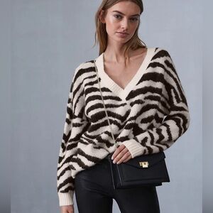 Zebra Print V-Neck Sweater